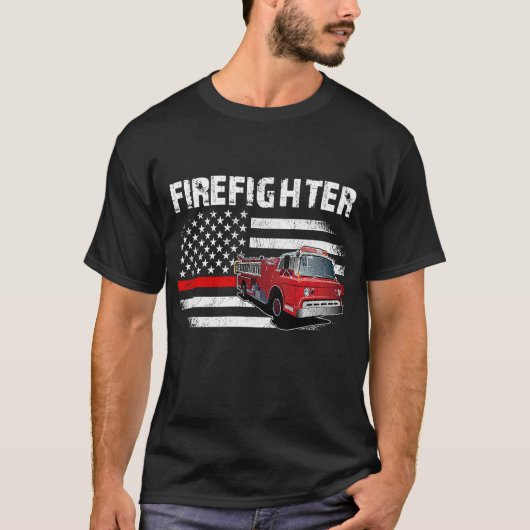 T-shirt Drapeau américain pompier Red Line US Firefighter (Devant)
