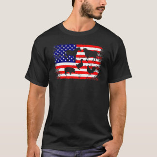 T-shirt Drapeau Américain Poulet Cheval Vache Porc Canard 