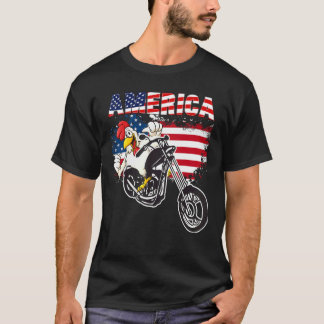 T-shirt Drapeau américain Poulet Moto 4 juillet Nation