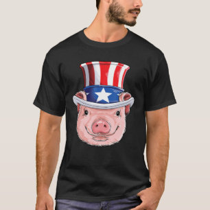 T-shirt Drapeau américain pour femmes 4 juillet Cochon On
