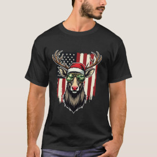 T-shirt Drapeau américain Reindeer Pajama de Noël X Mas
