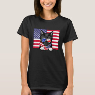 T-shirt Drapeau Américain Rétro 4 Juillet Tuxedo Chat Papa