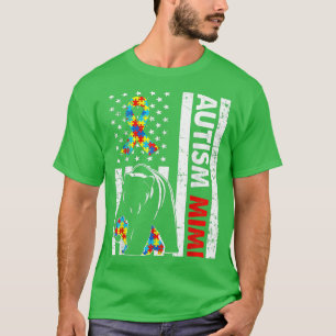 T-shirt Drapeau américain rétro Autisme Mimi Bear Awarenes