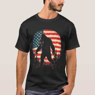 T-shirt Drapeau Américain Rétro Bigfoot Sasquatch Randonné