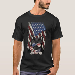 T-shirt Drapeau Américain Rétro Chat Tuxedo Papa Maman Cha