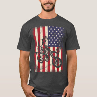 T-shirt Drapeau américain Retro Vintage Dirt Vélo Motocros