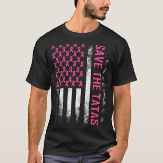 T-shirt Drapeau américain rose de sensibilisation au cance