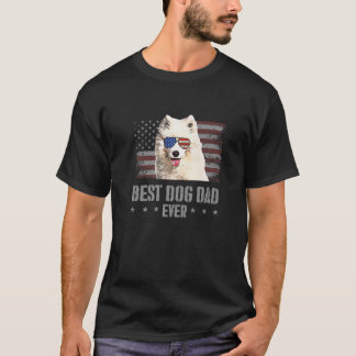 T-shirt Drapeau américain Samoyé Meilleur Chien Papa Jamai