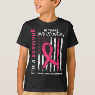 T-shirt Drapeau américain - Sensibilisation rose 16 ans