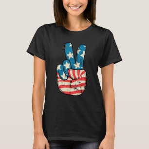 T-shirt Drapeau Américain Signe de Paix Main 4 Juillet Pat