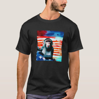 T-shirt Drapeau américain singe mignon animal US drapeau P