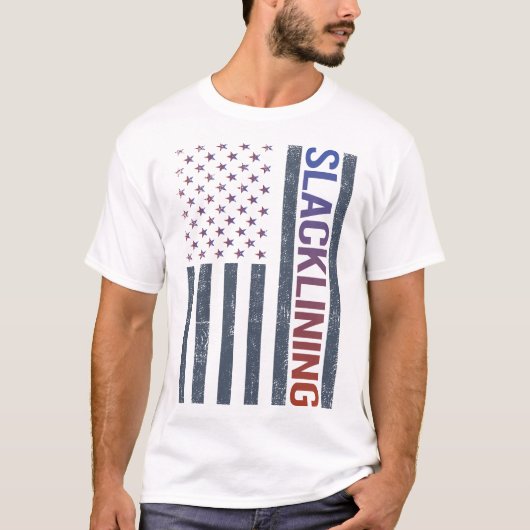 T-shirt Drapeau Américain Slacklining Slackline Slackliner (Devant)