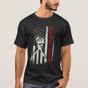 T-shirt Drapeau Américain Softball Baseball PopPop Drôle P