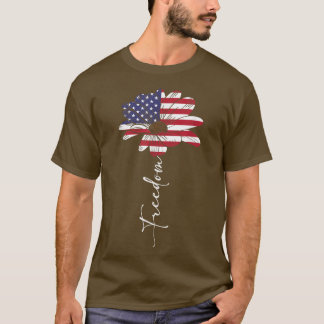 T-shirt Drapeau américain Sunflower Freedom USA 4 juillet 