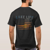 T-shirt Drapeau américain Sunset, pêcheur de Lake Life (Dos)