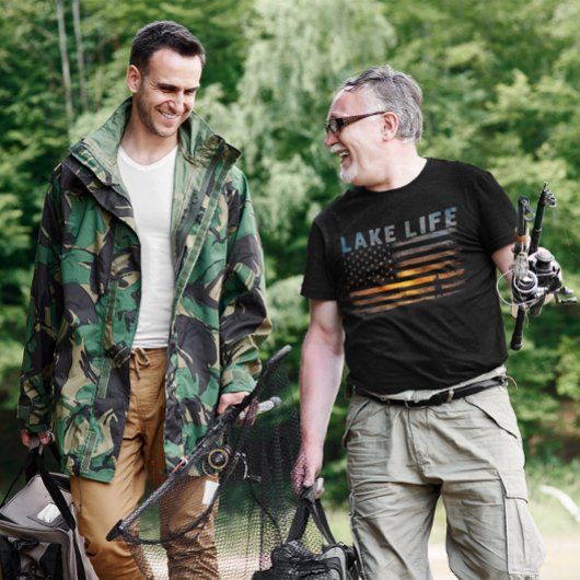 T-shirt Drapeau américain Sunset, pêcheur de Lake Life
