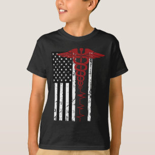 T-shirt Drapeau américain Symbole Médicale Noir Patriotiqu