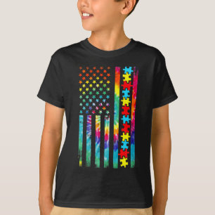 T-shirt Drapeau américain Tie Dye Autisme Sensibilisation
