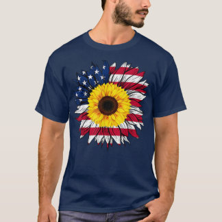 T-shirt Drapeau américain Tournesol 4 juillet Indépendance