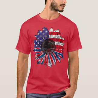 T-shirt Drapeau américain Tournesol Rouge Blanc Bleu Tie D