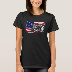 T-shirt Drapeau américain Tracteur Cour de ferme Récolte F