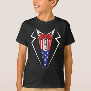 T-shirt Drapeau américain Tuxedo Bow Cravate 4 juillet Usa