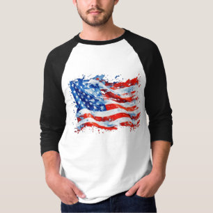 T-shirt Drapeau américain USA Aquarelle 4 juillet