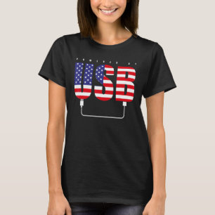 T-shirt Drapeau Américain Usa Usb Jeu Vidéo De Jeux Patrio