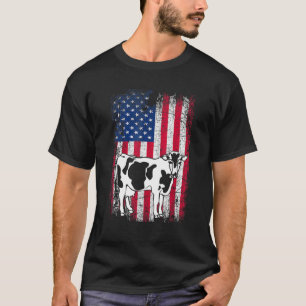 T-shirt Drapeau Américain Vache Laitière Animal Vintage 4