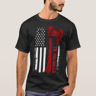 T-shirt Drapeau américain Viking Ax Til Valhalla Norse Myt
