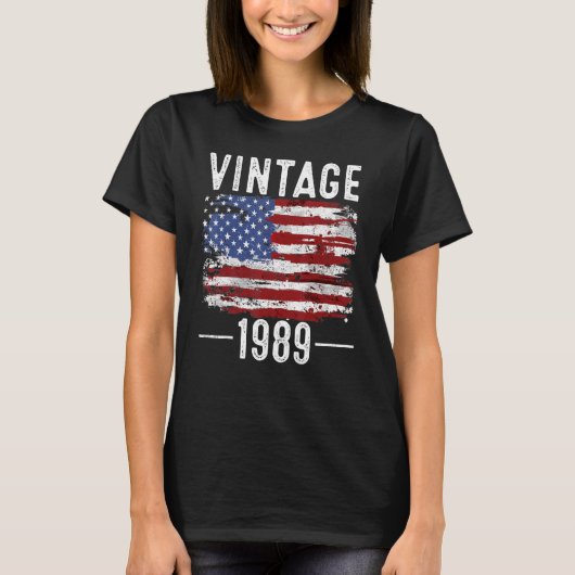 T-shirt Drapeau américain Vintage 33e anniversaire 1989 (Devant)