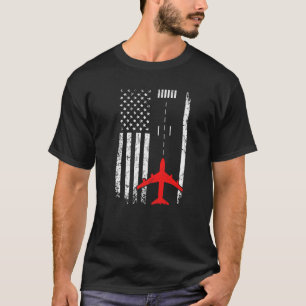 T-shirt Drapeau américain vintage Aéroport Piste Avion Pil
