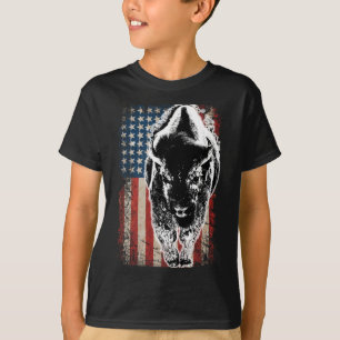 T-shirt Drapeau américain vintage buffle bison cadeau patr