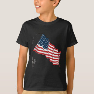 T-shirt Drapeau américain vintage Canne à pêche Amoureux d