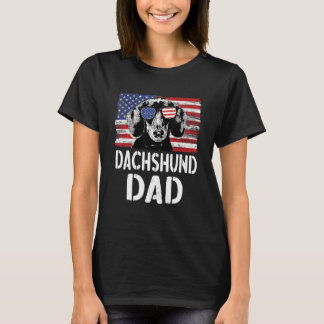 T-shirt Drapeau américain Vintage Dachshund Papa Chien pou
