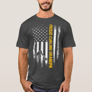 T-shirt Drapeau américain vintage Fier Curling Grand-père