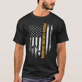 T-shirt Drapeau Américain vintage Fier Curling Grandpa Si