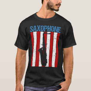 T-shirt Drapeau américain Vintage Saxophone Jazz Player