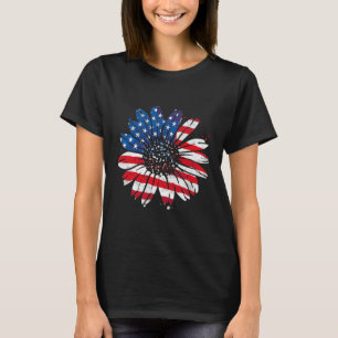 T-shirt Drapeau Américain Vintage Tournesol Heureux 4ème D