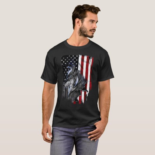 T-shirt Drapeau américain Wolf (Devant entier)