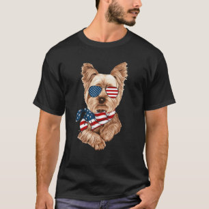 T-shirt Drapeau américain Yorkie Patriotique 4 juillet chi