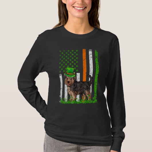 T-shirt Drapeau américain Yorkshire Terrier Dog St patrick (Devant)
