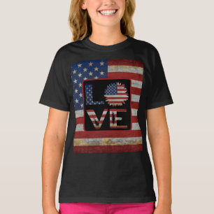 T-SHIRT DRAPEAU AMOUREUX AMÉRICAIN TRENDY DISTRONSÉ DRAPEA