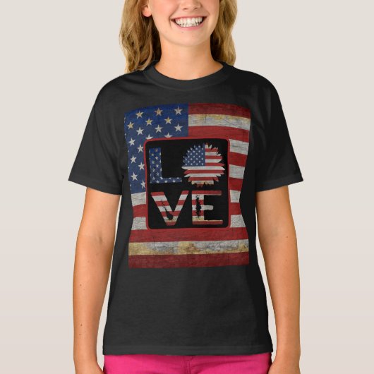 T-SHIRT DRAPEAU AMOUREUX AMÉRICAIN TRENDY DISTRONSÉ DRAPEA (Devant)
