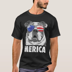 T-shirt Drapeau anglais Bulldog 4 juillet Merica Dog USA