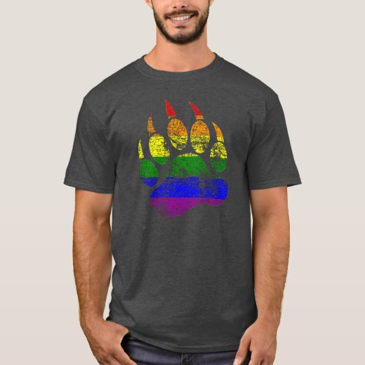 T-shirt Drapeau arc-en-ciel à patte d'ours en détresse GAY (Devant)