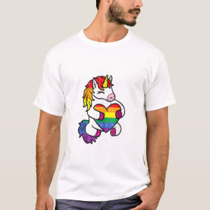 T-shirt Drapeau Arc-en-ciel de la Fierté Licorne Cœur Gay 