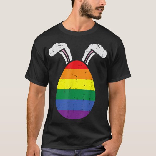 T-shirt Drapeau Arc-en-ciel Œuf Lapin Oreilles Fierté Gay  (Devant)
