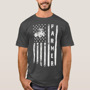 T-shirt Drapeau Avec Tracteur Patriotic Farmer