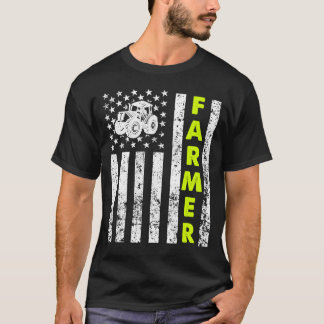T-shirt Drapeau Avec Tracteur Patriotic Farmer